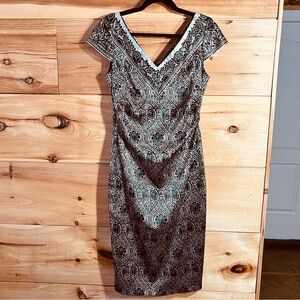 Maggy London Black & Gold Evening Dress Bodycon Shirred Gorgeous